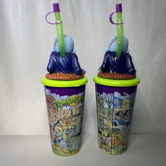 BERK Zombieville Plastic Drinking Cup Halloween 3D Zombie Topper Straw 32 Oz - Picture 4 of 7